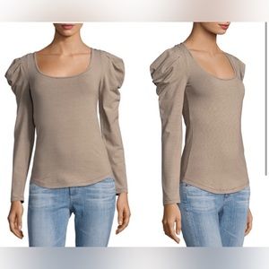 Free People Penelope Ruffle Tee Moss size Large long sleeve striped shirt